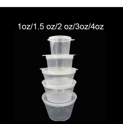 1,5 onças PP plástico aromatizante recipiente para viagem descartável copo de molho conjunto com tampa