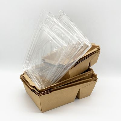 Recipientes afastados descartáveis de papel do ofício com tampa plástica transparente