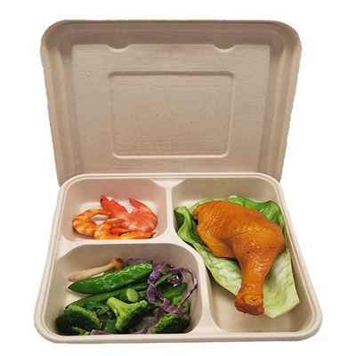 Recipiente de alimento do compartimento do bagaço 3-4 da cana-de-açúcar biodegradável com tampa