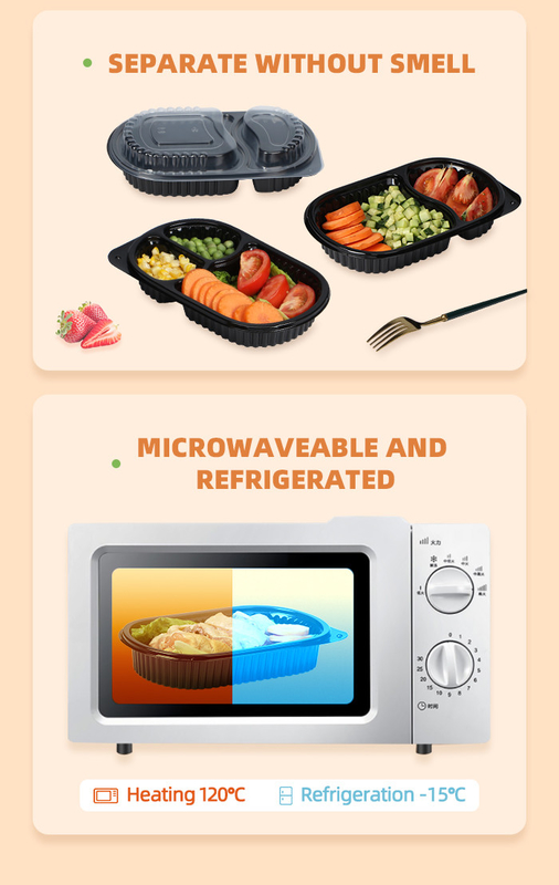 Compartimento plástico de abastecimento de Bento Lunch Box Disposable 2 da micro-ondas do escritório de ODM/OEM