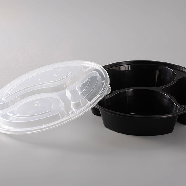 O fast food Pp plásticos de 3 compartimentos leva embora o preto descartável da lancheira