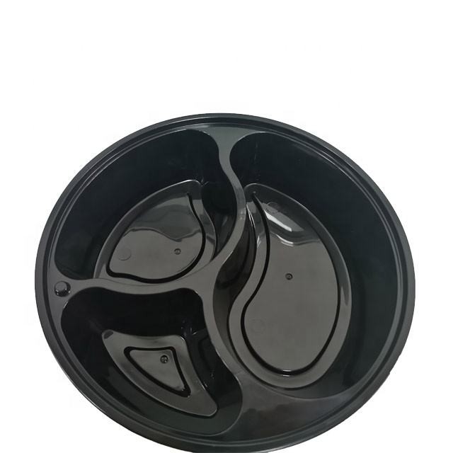 O fast food Pp plásticos de 3 compartimentos leva embora o preto descartável da lancheira