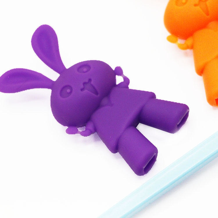 Cabeça de pauzinho auxiliar de silicone em forma de coelho de desenho animado para treinamento infantil