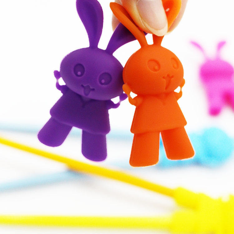 Cabeça de pauzinho auxiliar de silicone em forma de coelho de desenho animado para treinamento infantil