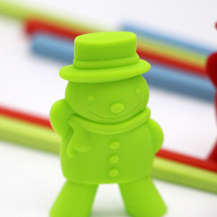 Talheres de desenho animado em forma de boneco de neve de silicone para pauzinhos com cabeça de pauzinho para criança