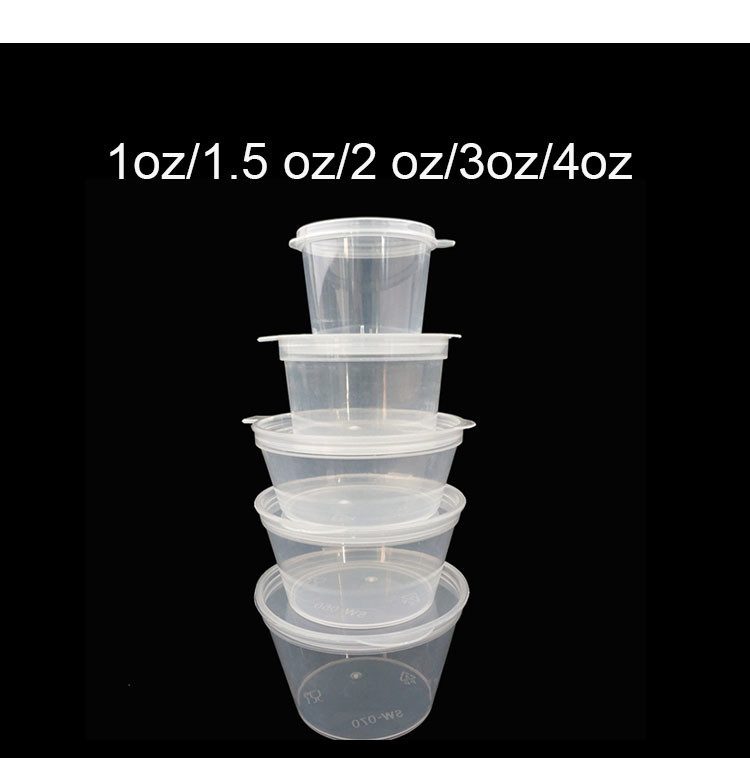 1,5 onças PP plástico aromatizante recipiente para viagem descartável copo de molho conjunto com tampa