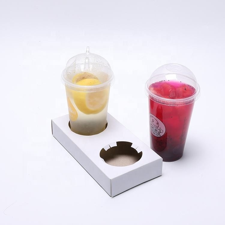 Embalagem de 2 xícaras descartáveis ​​Bandeja porta-copos Kraft para todos os tipos de bebidas para levar