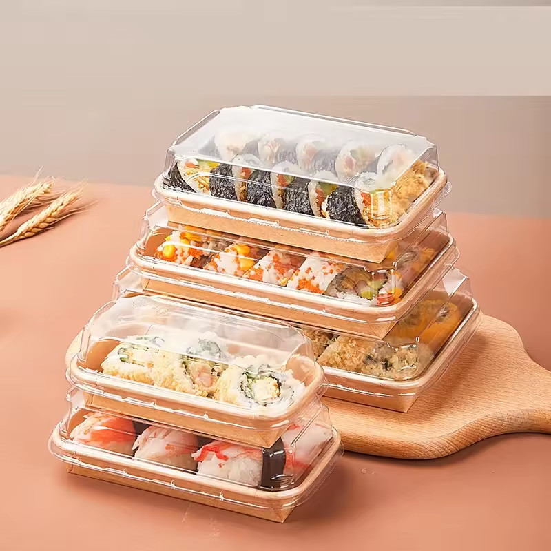 Taça de Sushi Degradável Reciclado Recipiente de Sushi de Papel Com Capa Recipiente de Bolo