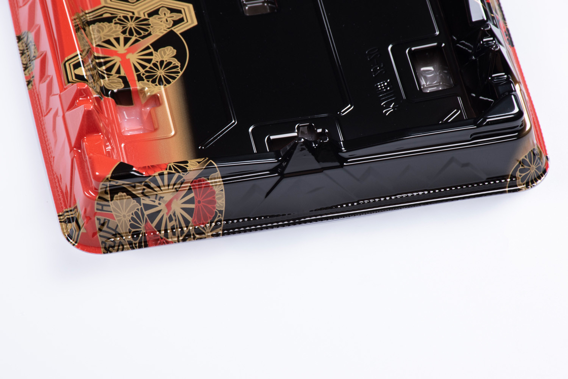 Caixa de Sushi descartável preta vermelha com tampa transparente Caixa de Sushi para levar para fora Recipiente de sobremesa de bolo de frutas