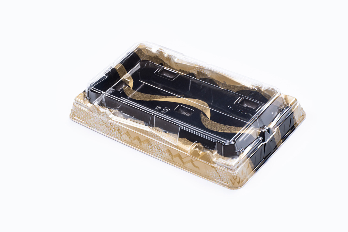 bandeja de sushi com tampa anti neblina caixa de sushi descartável para usar caixa preta recipiente de plástico