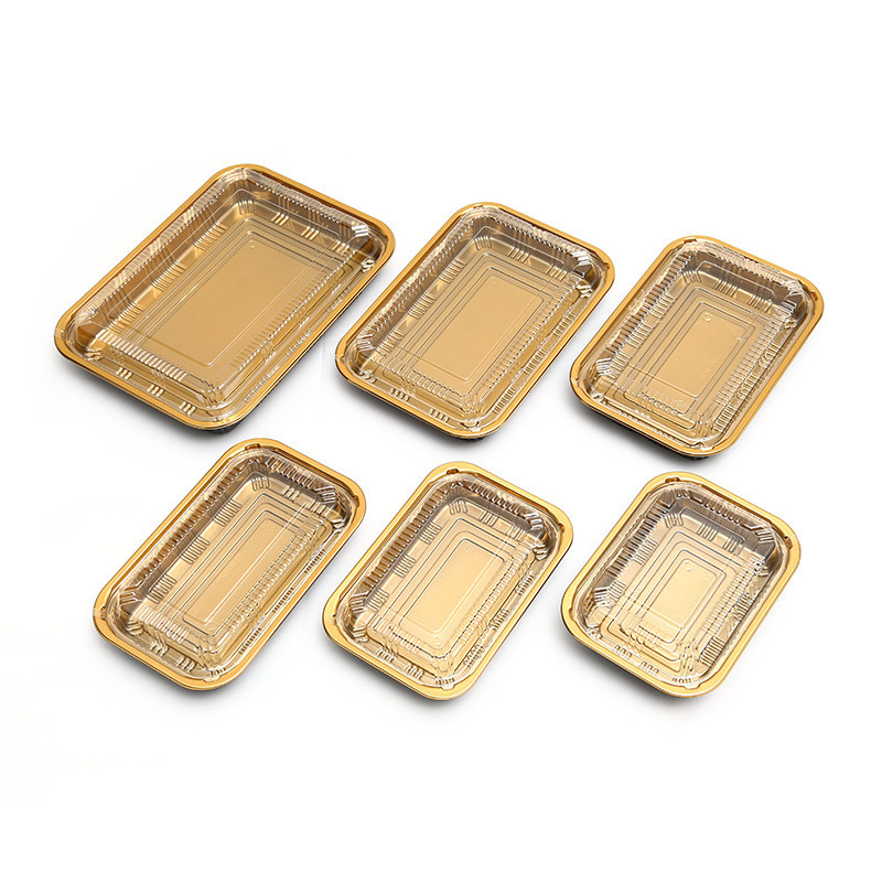 Caixa de sushi japonesa descartável Caixa de embalagem de plástico dourado com tampa Caixa de sushi bento de ponta feita por fabricantes