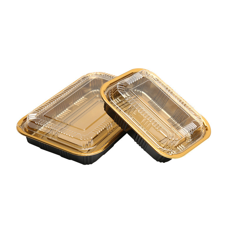 Caixa de sushi japonesa descartável Caixa de embalagem de plástico dourado com tampa Caixa de sushi bento de ponta feita por fabricantes