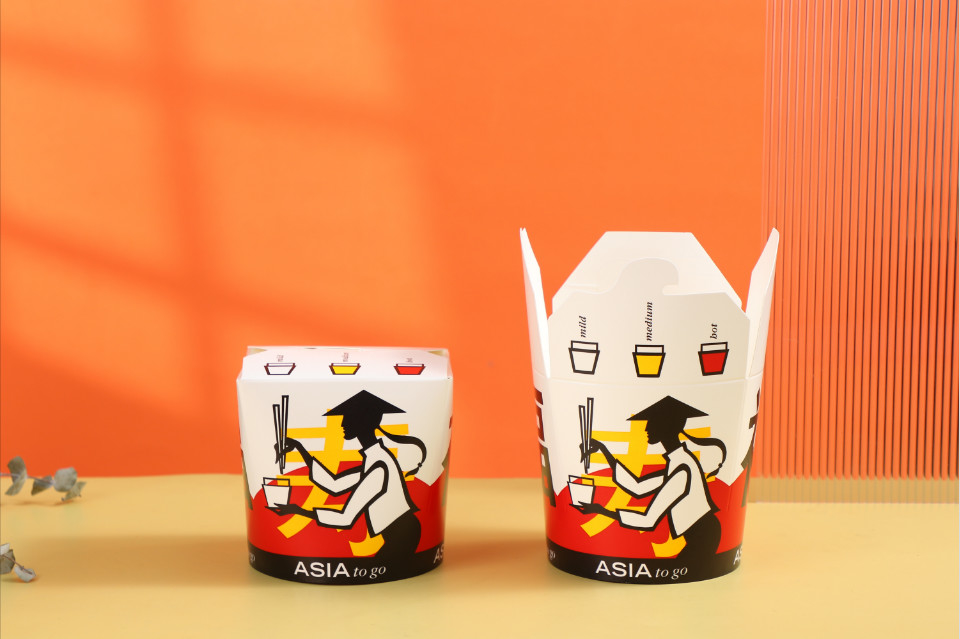 Logotipo personalizado Impresso Caixa de macarrão de papel Kraft Caixa de alimentos biodegradável com manilha de proteção UV e laminação Matt