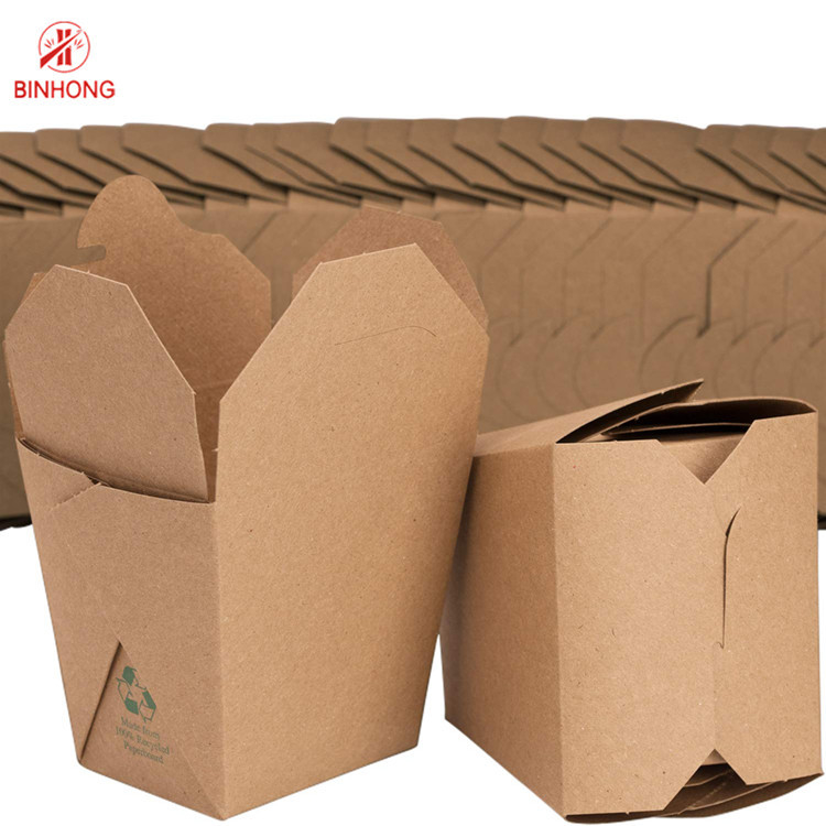 Logotipo personalizado Impresso Caixa de macarrão de papel Kraft Caixa de alimentos biodegradável com manilha de proteção UV e laminação Matt