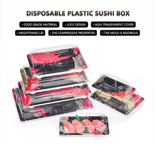 Recipiente de Sushi para levar Caixas de embalagem de alimentos de plástico bandejas com tampa caixa de conteúdo de sushi