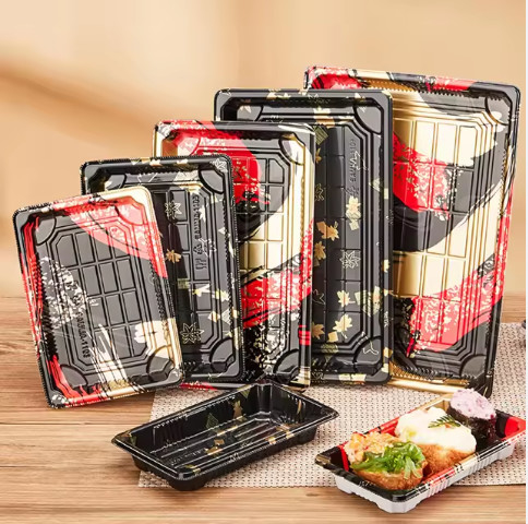 Recipiente de Sushi para levar Caixas de embalagem de alimentos de plástico bandejas com tampa caixa de conteúdo de sushi