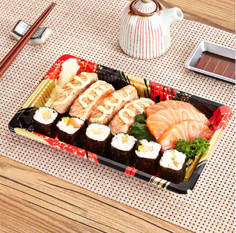 Recipiente de Sushi para levar Caixas de embalagem de alimentos de plástico bandejas com tampa caixa de conteúdo de sushi
