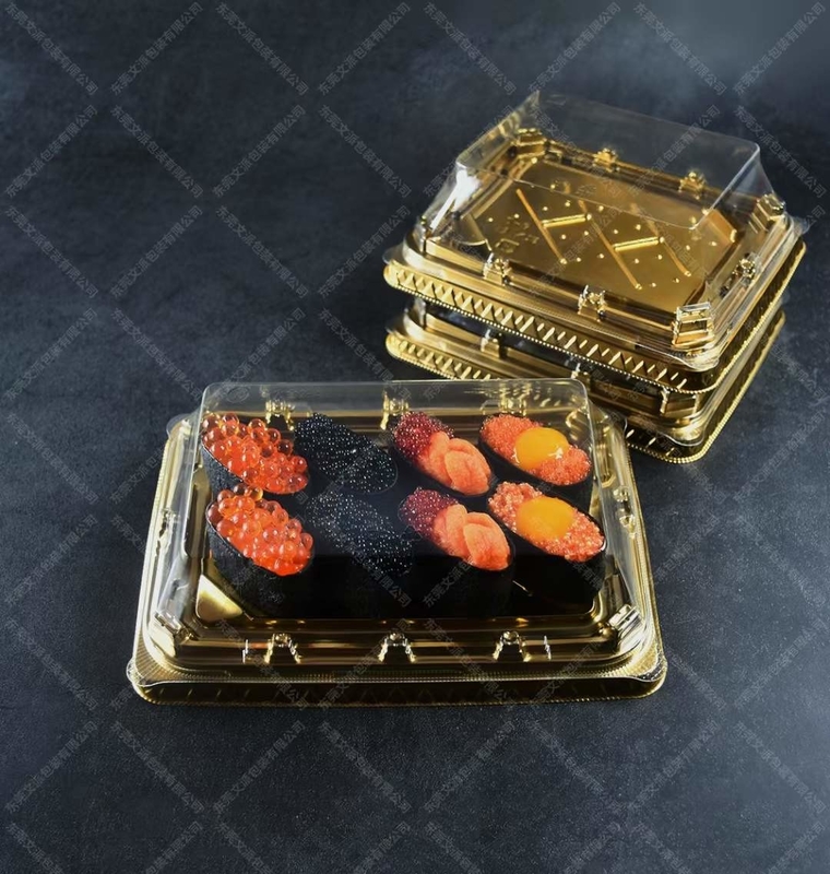 Caixa tradicional japonesa de sushi em plástico para serviço de alimentos e frutas