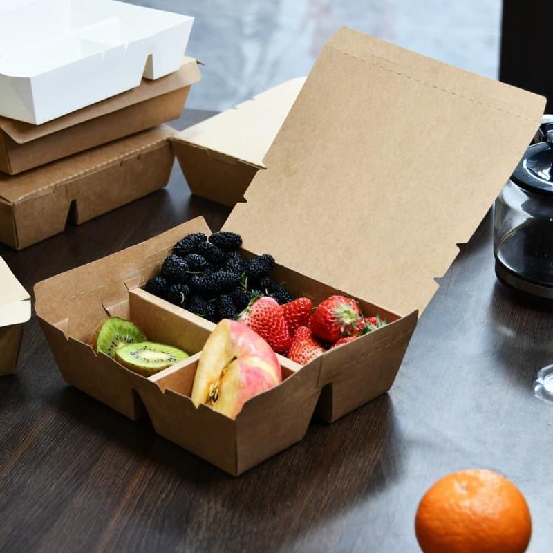 Barato por atacado personalizado luxuoso elegante 5 compartimentos de comida para levar caixa de papel kraft caixa de embalagem de papel caixa de comida