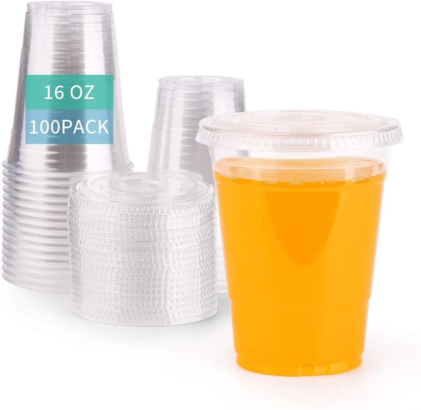 Copo 16Oz plástico descartável claro com tampa do entalhe