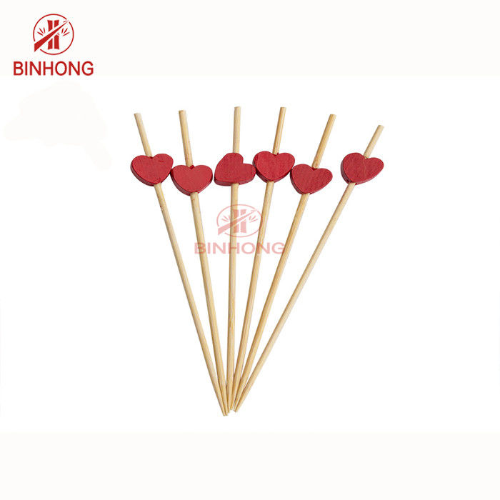 Picaretas coloridas do alimento do bambu da cabeça 18cm do coração para o fruto