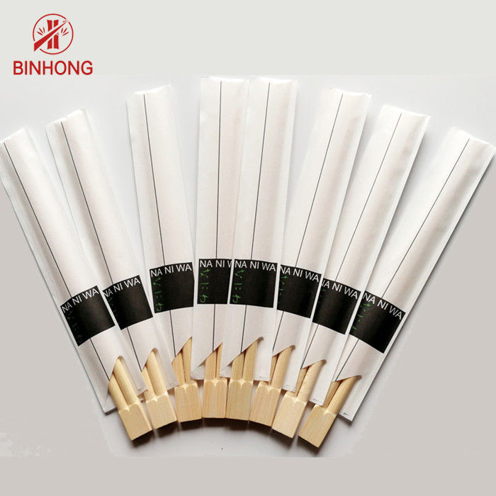 Pauzinhos descartáveis ​​de bambu natural embalados em papel com logotipo personalizado