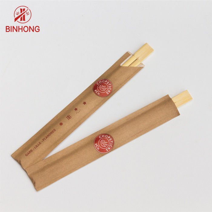 Pauzinhos descartáveis ​​de bambu natural embalados em papel com logotipo personalizado