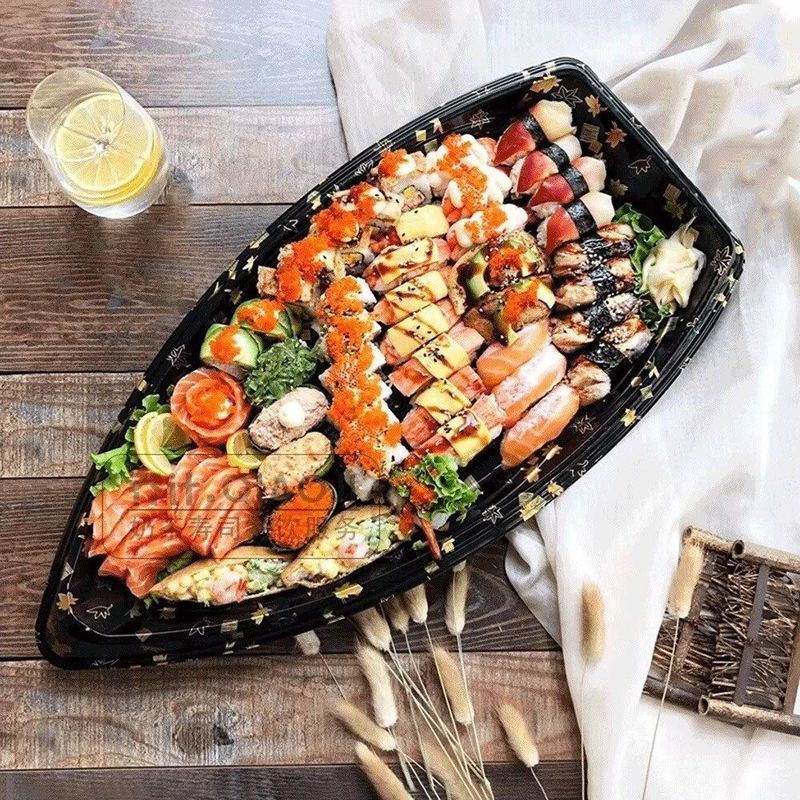 Bandeja plástica descartável reciclável do Sashimi do sushi