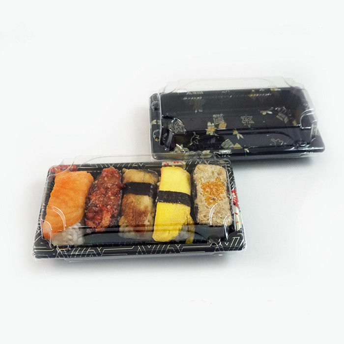 Saia embalagem retangular de alimentos servindo bandeja de sushi com tampa