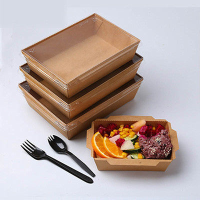 Recipiente de alimento descartável retangular do papel de embalagem da tampa do ANIMAL DE ESTIMAÇÃO da salada com tampa