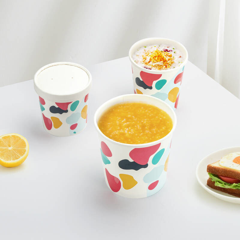 Bacia de sopa plástica descartável do papel de embalagem da tampa do OEM com teste padrão de superfície