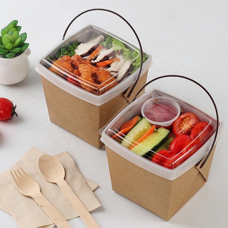 Recicle o papel de embalagem levam embora a caixa de empacotamento do macarronete do almoço com Tray And Handle