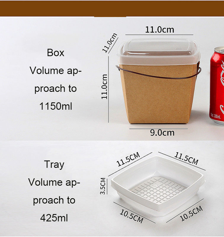 Recicle o papel de embalagem levam embora a caixa de empacotamento do macarronete do almoço com Tray And Handle