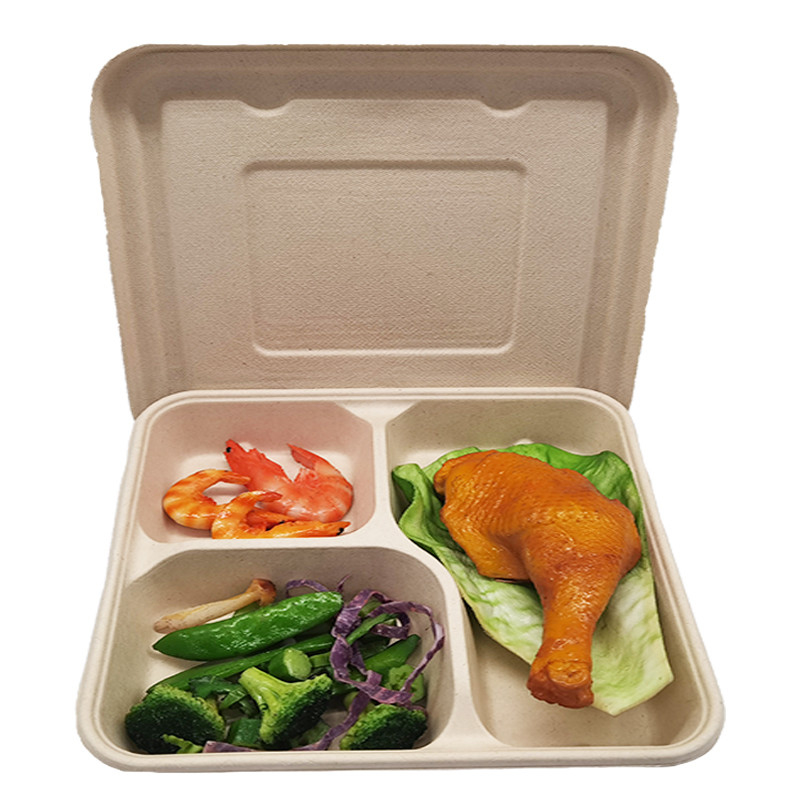 Recipiente de alimento do compartimento do bagaço 3-4 da cana-de-açúcar biodegradável com tampa
