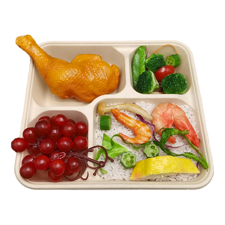 Recipiente de alimento do compartimento do bagaço 3-4 da cana-de-açúcar biodegradável com tampa