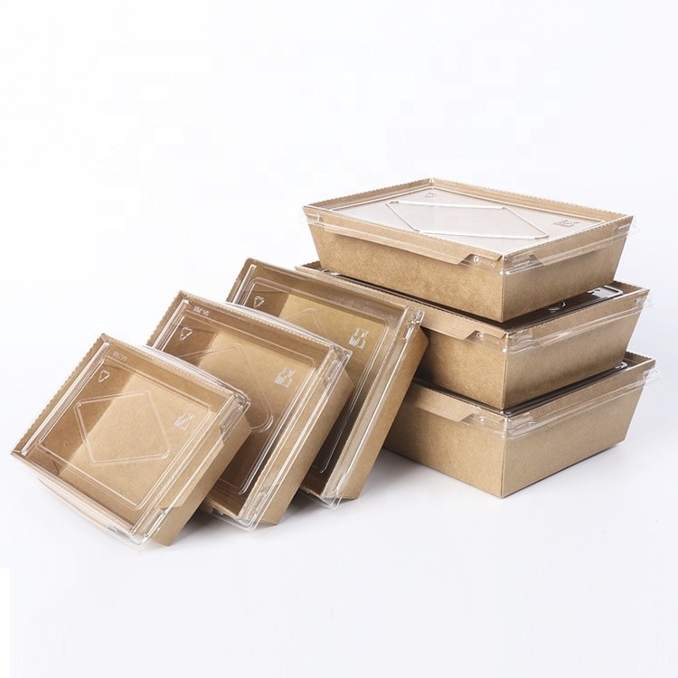 Lancheira biodegradável descartável 500ml retangular de Kraft do recipiente de alimento - 2100ml